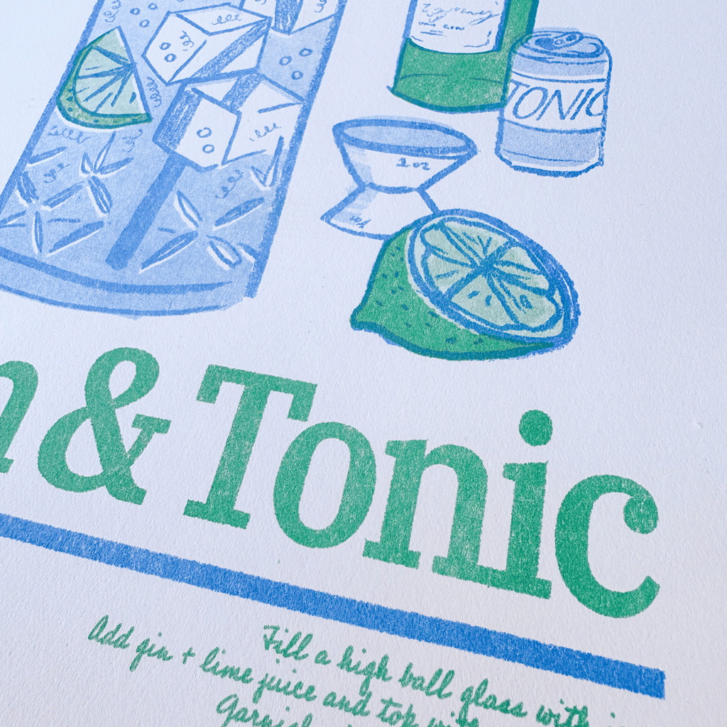 Gin and Tonic | 2-Color Riso Art Print | 8.5x11"