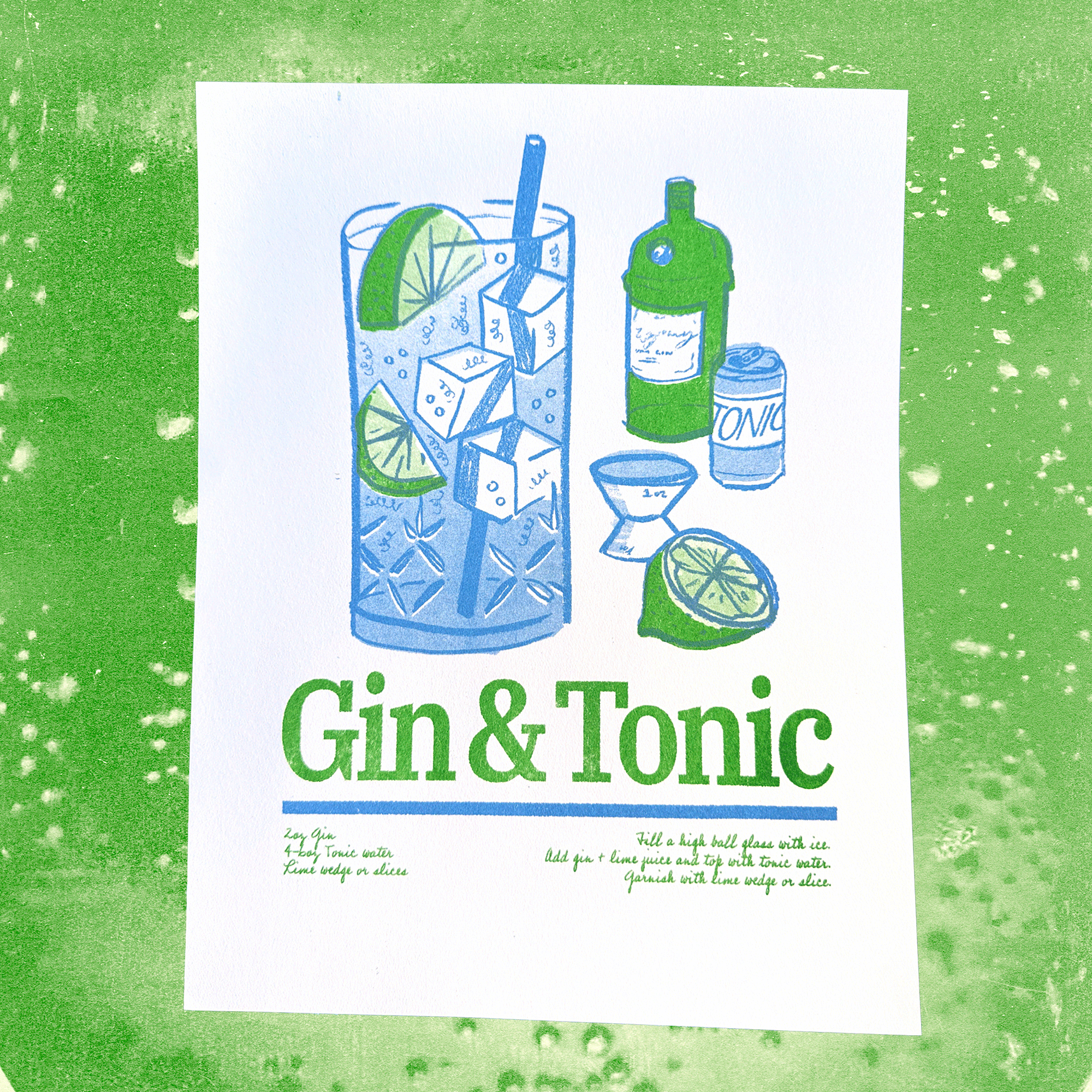 Gin and Tonic | 2-Color Riso Art Print | 8.5x11"