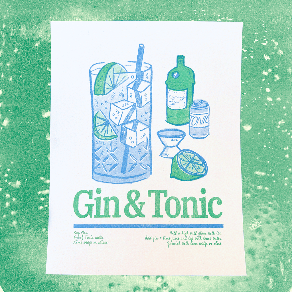 Gin and Tonic | 2-Color Riso Art Print | 8.5x11"