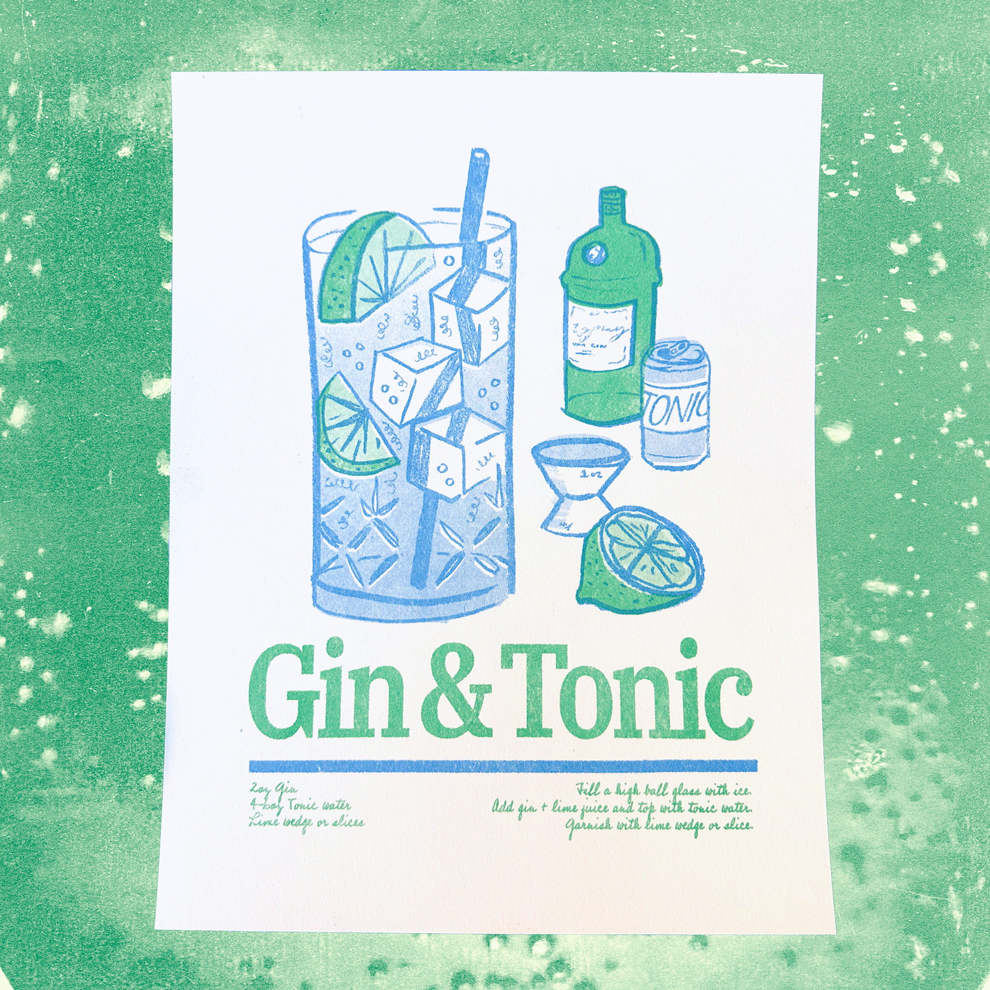 Gin and Tonic | 2-Color Riso Art Print | 8.5x11"