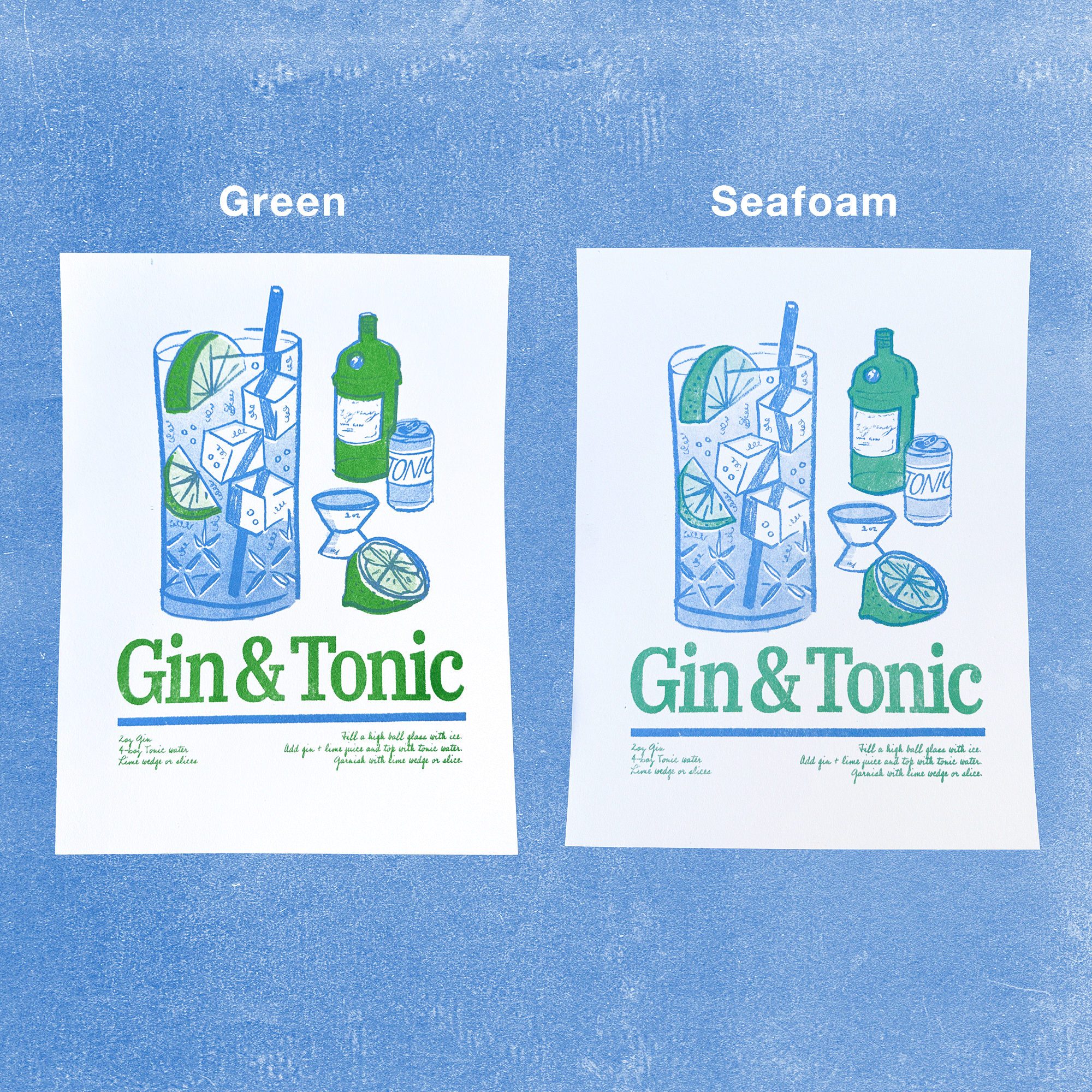 Gin and Tonic | 2-Color Riso Art Print | 8.5x11"