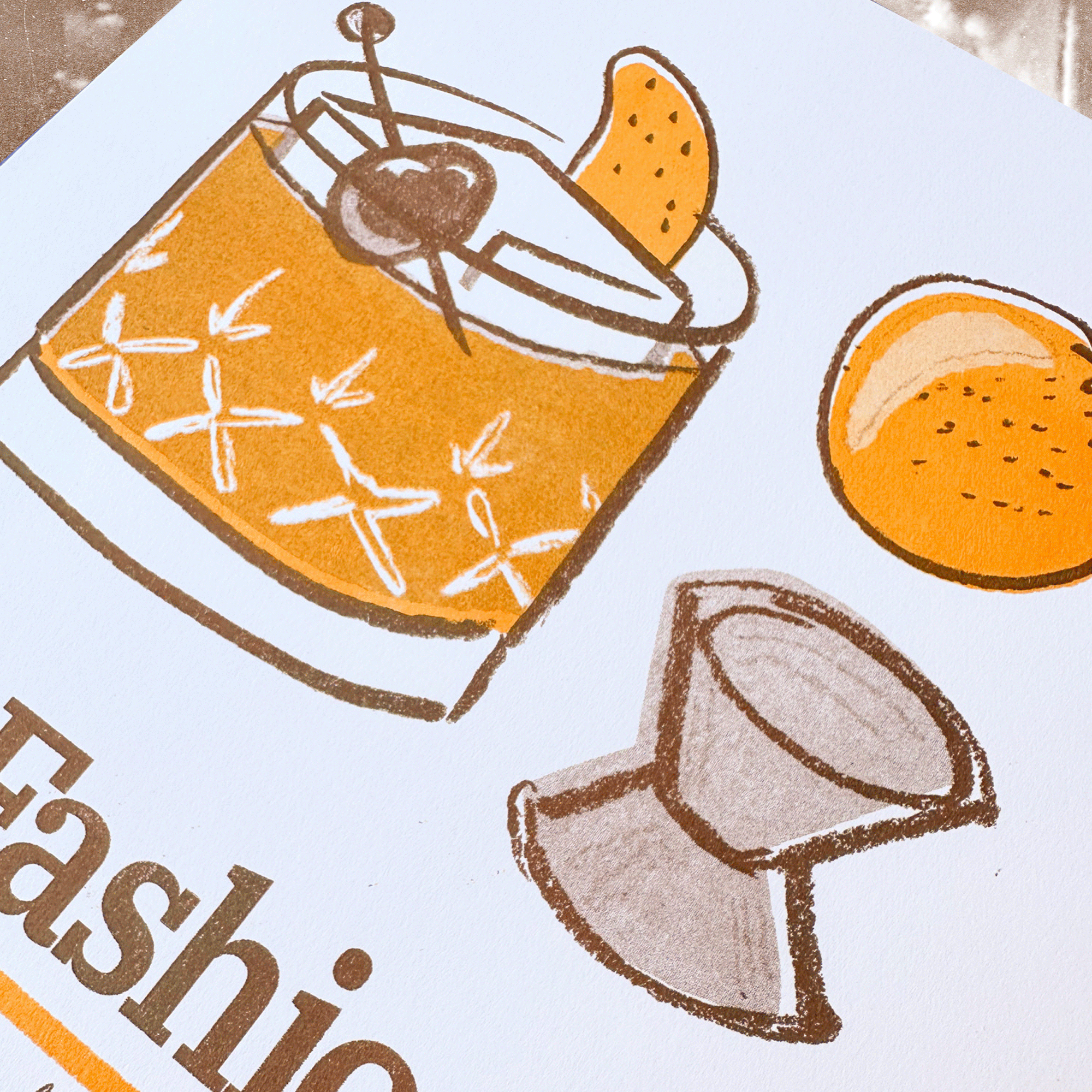 Old Fashioned | 2-Color Riso Art Print | 8.5x11"