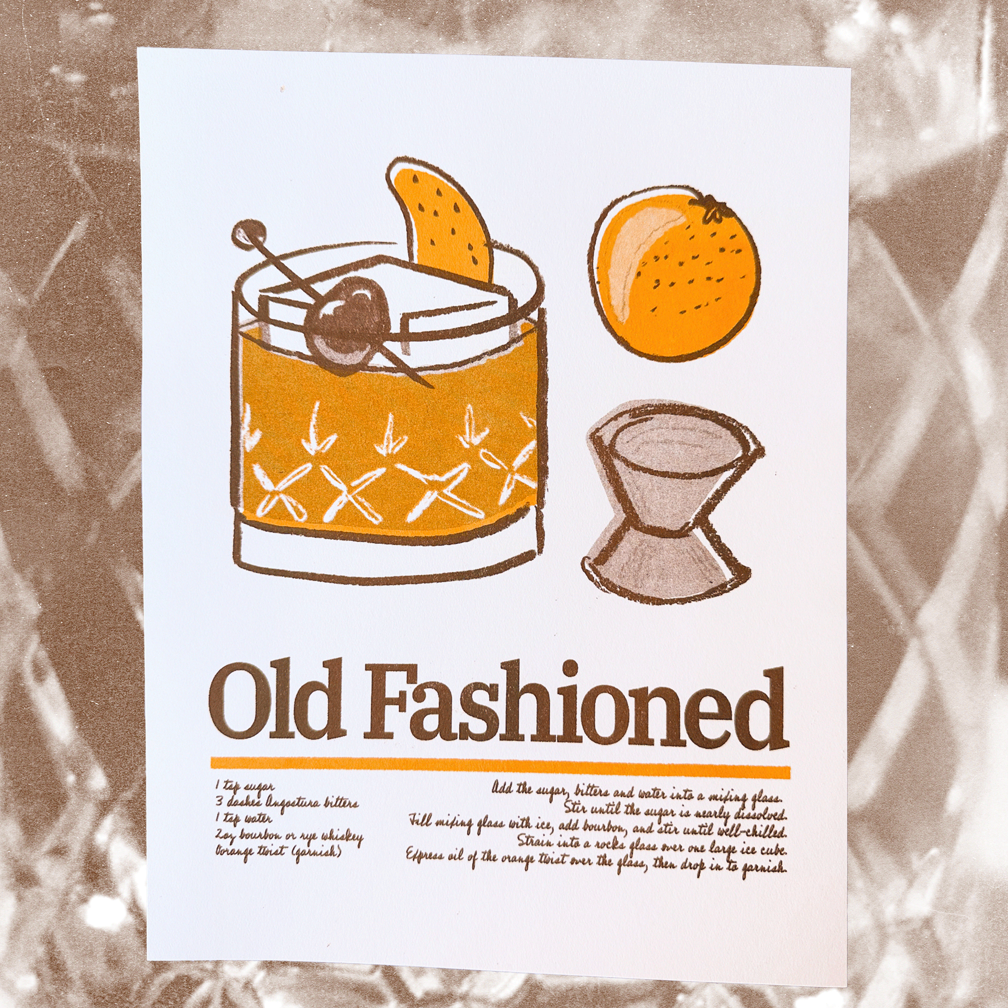 Old Fashioned | 2-Color Riso Art Print | 8.5x11"