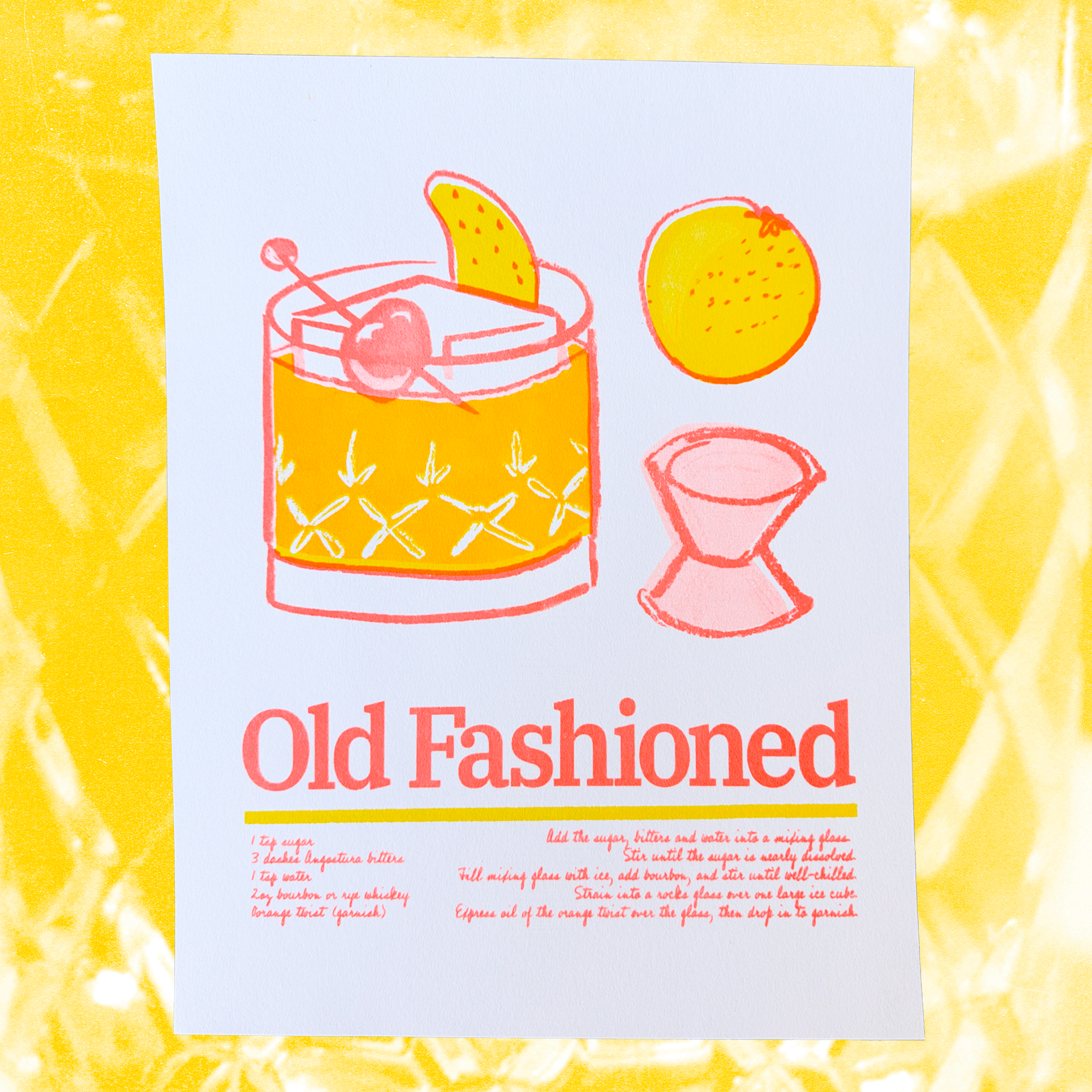 Old Fashioned | 2-Color Riso Art Print | 8.5x11"
