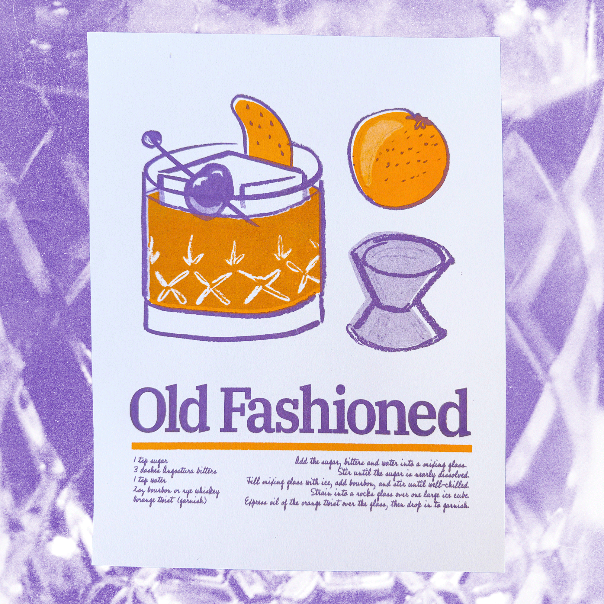 Old Fashioned | 2-Color Riso Art Print | 8.5x11"