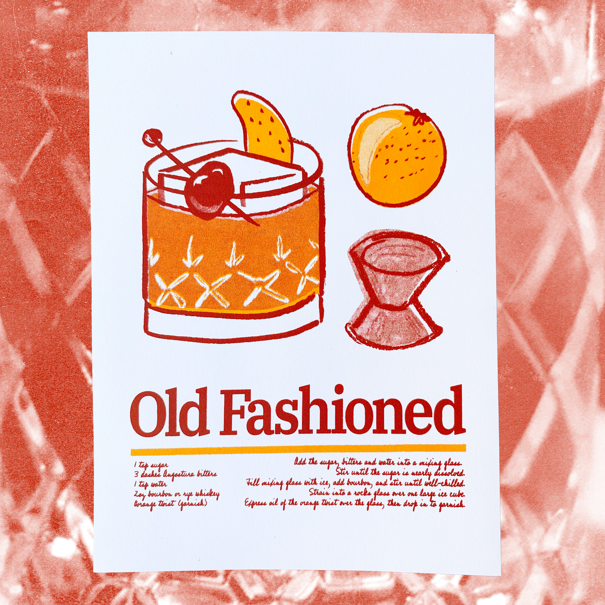 Old Fashioned | 2-Color Riso Art Print | 8.5x11"
