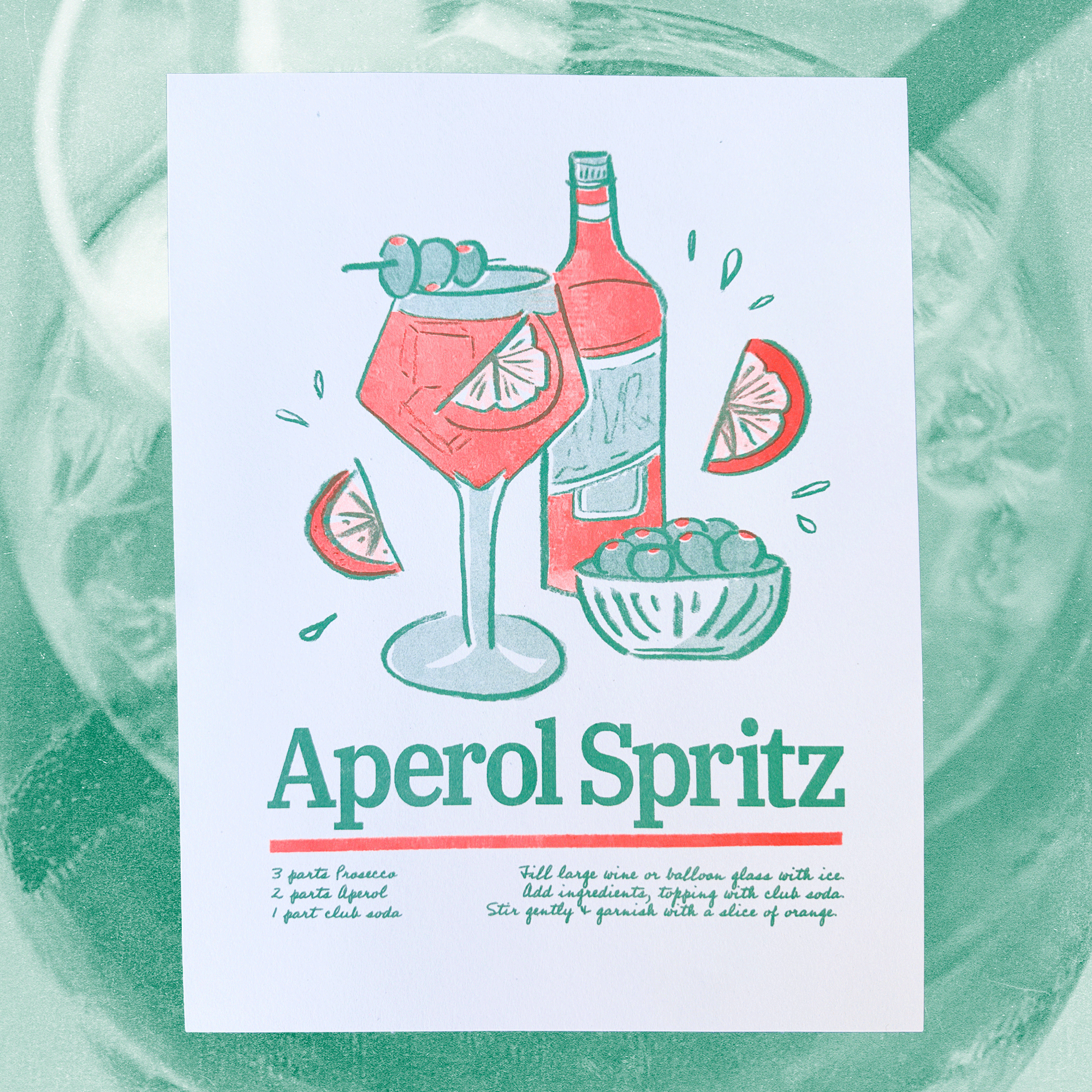 Aperol Spritz | 2-Color Riso Art Print | 8.5x11"